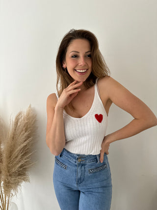 Red heart white top