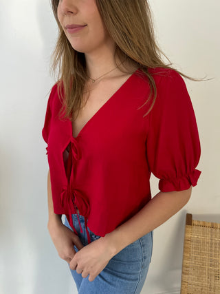 Bow linen red top