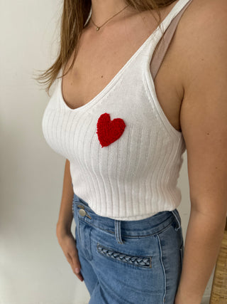 Red heart white top