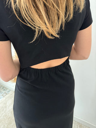 Open back black tshirt dress