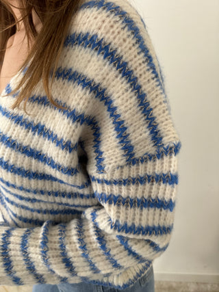 Gold details soft blue striped knit