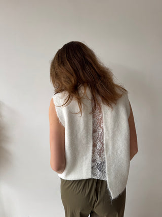 Lace open back white sweater