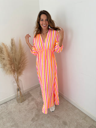 Pink yellow fluo striped dress