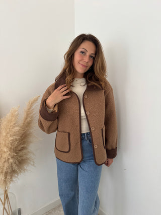 Brown details taupe jacket