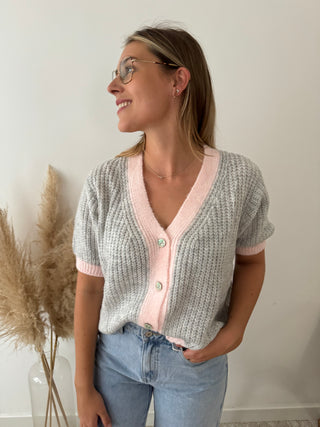 Super soft grey pink button knit