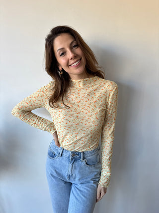 Yellow flowered long sleeve top