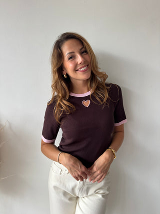 Heart detail brown top