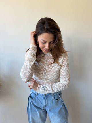 Beige flowered longsleeve top