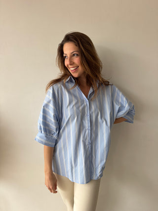 Blue white striped blouse