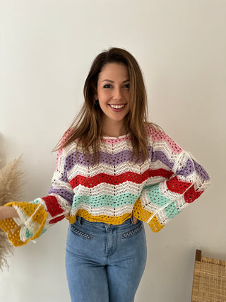 Colorful crochet long sleeves top