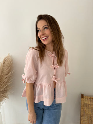 Bow vichy pink blouse