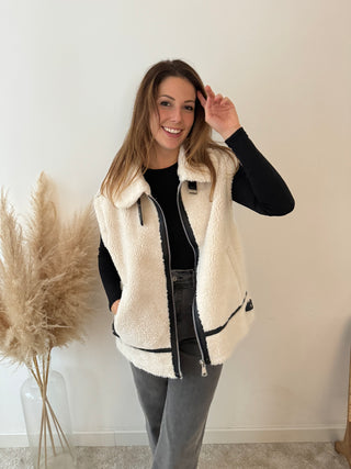 Beige sleeveless teddy jacket