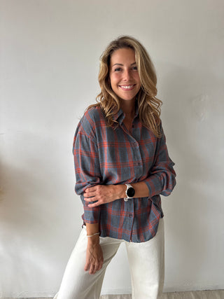 Grey orange checked shirt