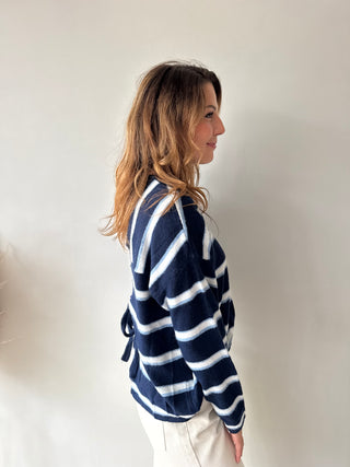 Navy striped knot back knit