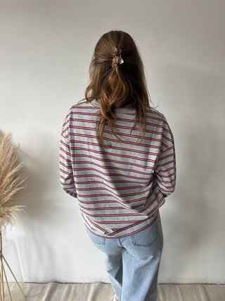 Red grey striped longsleeve