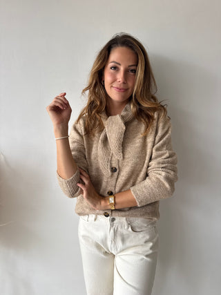 Taupe button scarf knit
