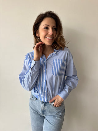 Blue striped pocket blouse