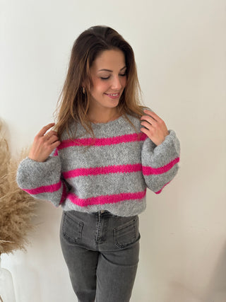 Pink grey striped knit