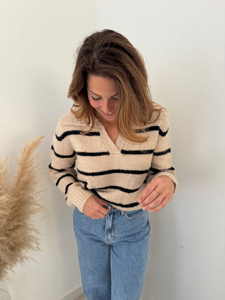 Beige black striped knit