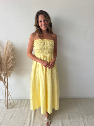 Yellow strapless dress