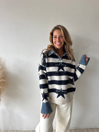 Denim detail star knit