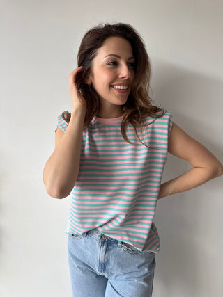 Pink turquoise sleeveless top