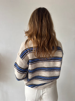 Blue brown striped beige knit