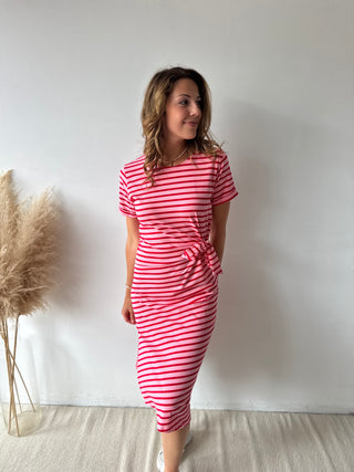 Fuchsia pink striped knot dress