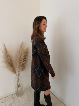 Grey brown argyle sweater dress