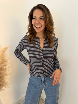 Brown blue ribbed top