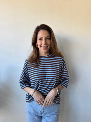 Blue brown striped t-shirt