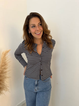 Brown blue ribbed top