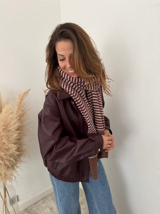 Soft burgundy striped scarf