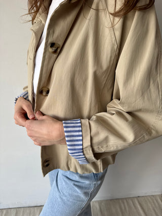 Blue striped detail trench jacket