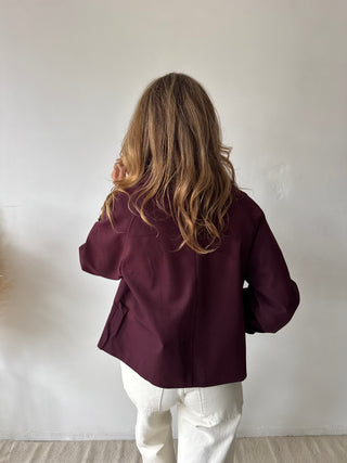 Burgundy checked trench jacket