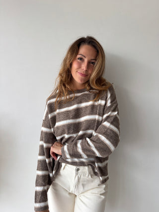 Taupe white knot back knit