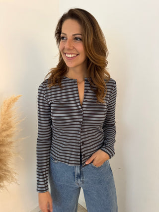 Brown blue ribbed top