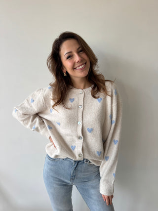 Blue hearts beige knit