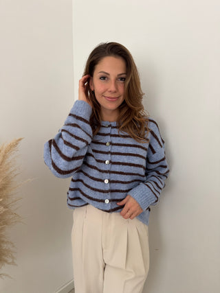 Blue coffee striped button knit