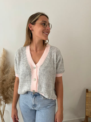 Super soft grey pink button knit