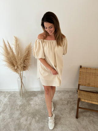 Beige off shoulder short dress