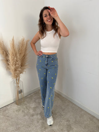 Yellow lemons denim pants