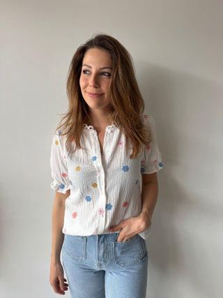 Colorful flowers white top