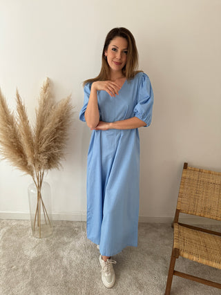 Blue linen maxi dress