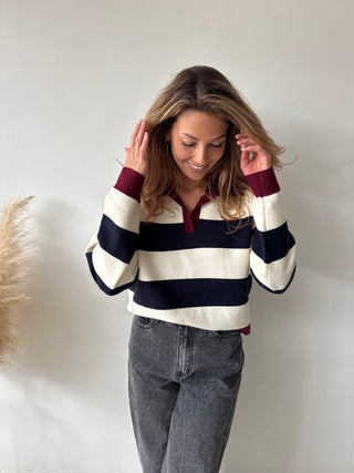 Navy beige striped soft knit