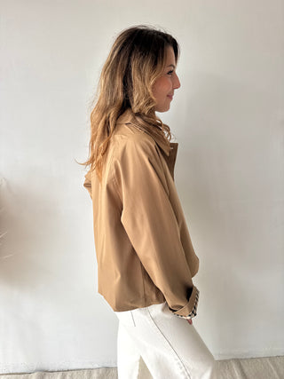 Taupe checked details trench jacket