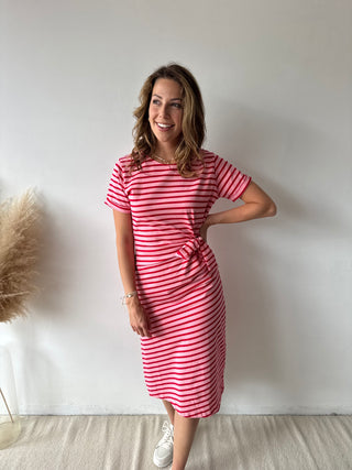 Fuchsia pink striped knot dress