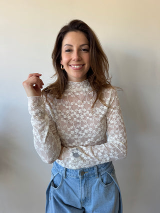 Beige flowered longsleeve top