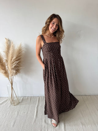 Brown polka maxi dress