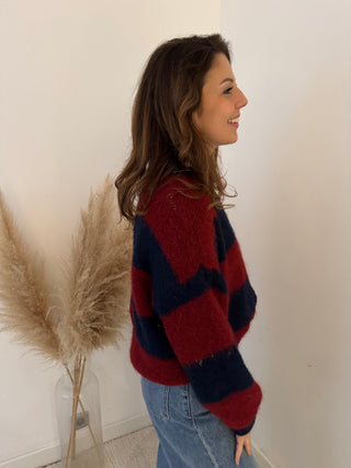 Red bue soft zipper knit